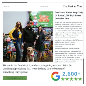 Season of Giving: Help Pest Pros & United Way Reach 2,000 Toys by December 14th